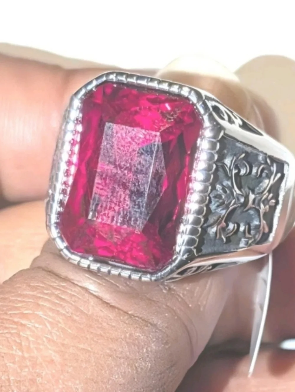 Retro Viking 5ct Lab Created Ruby Gemstone Mens Ring 14k Silver Plated Sz 11